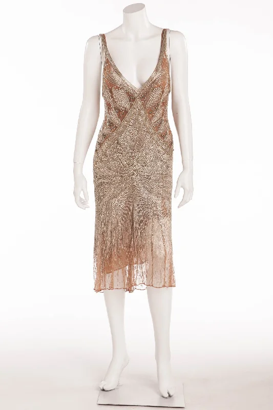Roberto Cavalli - Brand New Beaded Tank Dress with Mauve Underlay - IT 40 Stretch Tank Dress