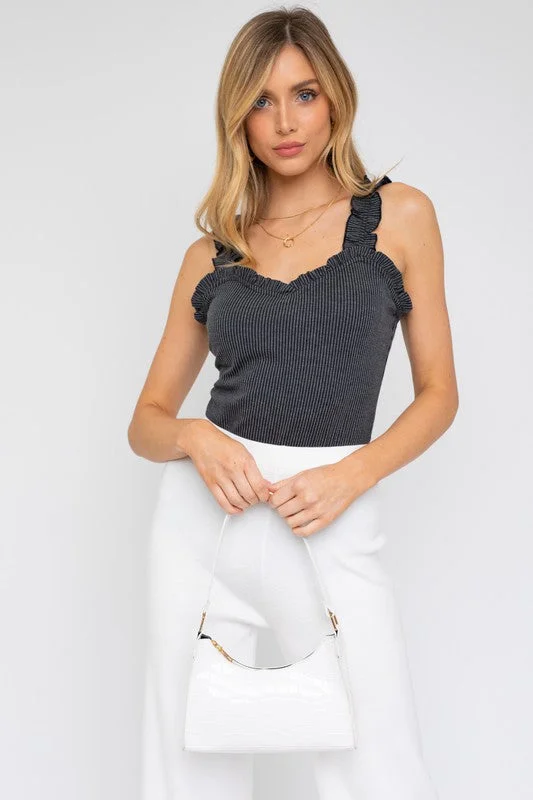 Ruffle Ribbed Tank Top Bodysuit Mini Tank Dress