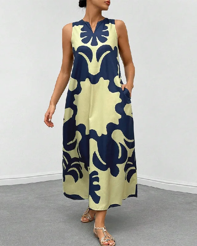 Stylish pocket print tank top dress Tank Dress Silhouette