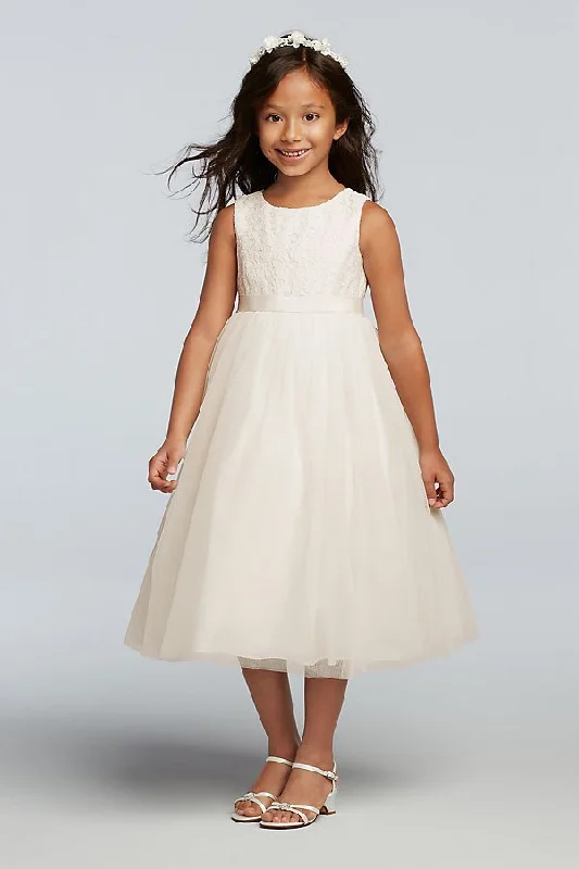 David's Bridal Lace and Mesh Tank Flower Girl Dress Vintage Sleeveless Tank