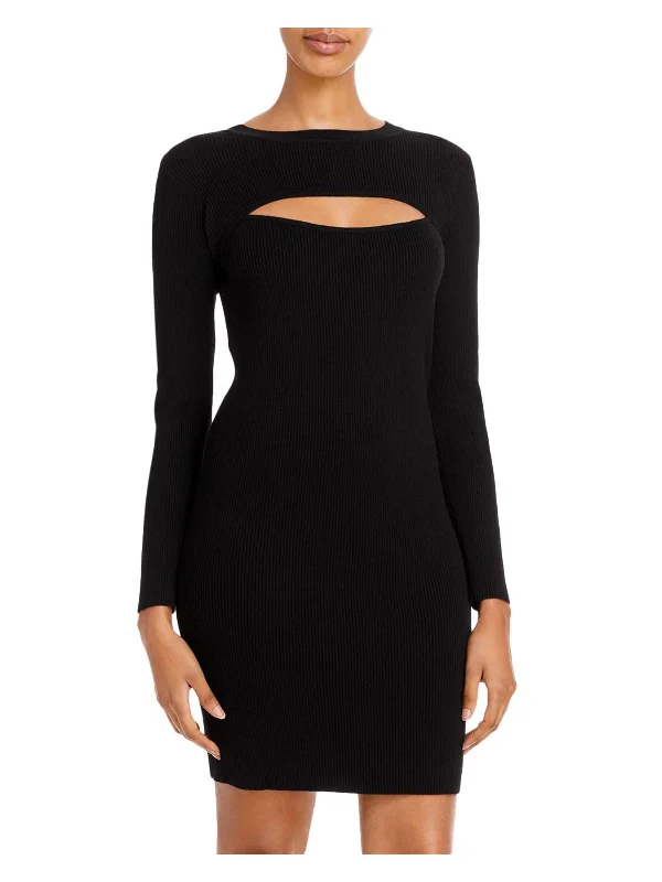 Womens Cut Out Ribbed Knit Mini Dress