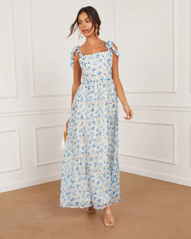 Antonia Printed Tie Shoulder Maxi Dress