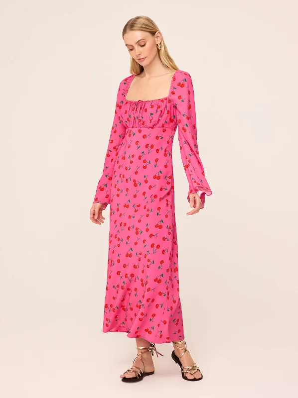 Alina Pink Cherry Midi Dress