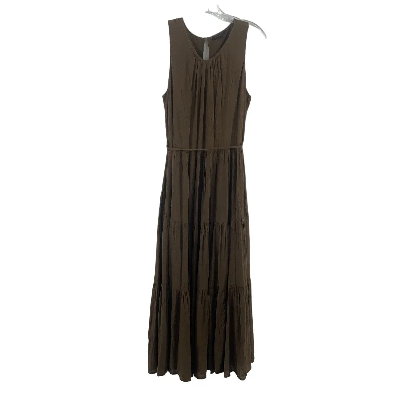 Banana Republic Brown Crepe Belted Midi A-Line Dress Rayon Womens M Preowned