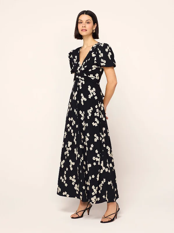 Bernice Black Blurred Floral Print Midi Dress