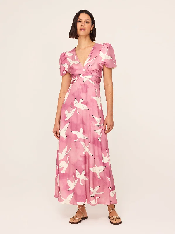 Bernice Pink Swans Print Midi Dress