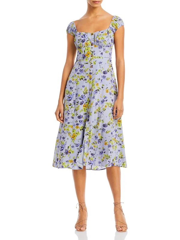 Bonjour Womens Floral Smocked Midi Dress