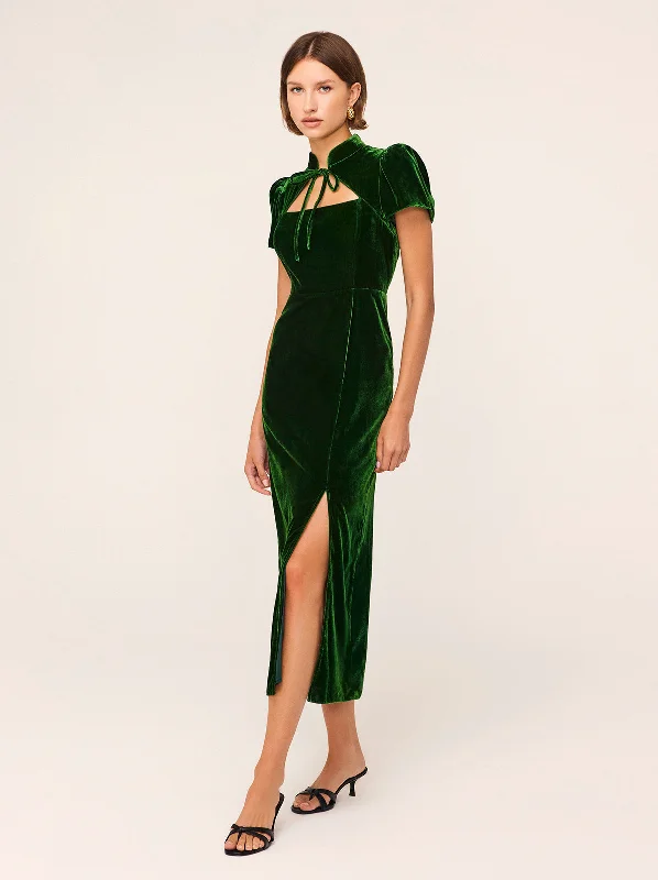 Carmella Green Velvet Midi Dress