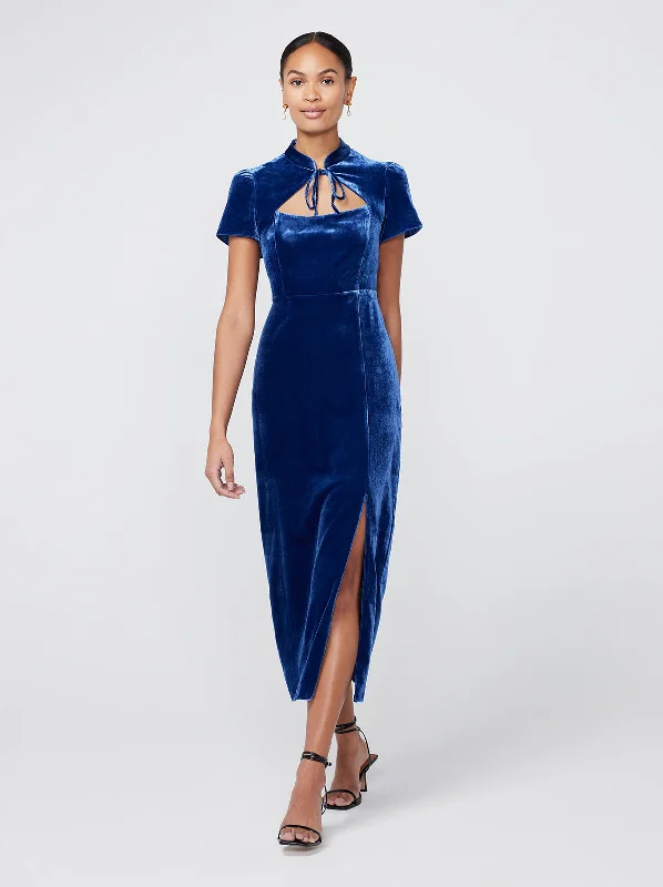 Carmella Navy Velvet Midi Dress