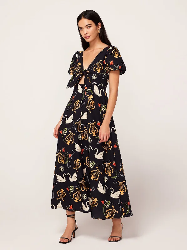 Danita Black Cygnus And Lyra Print Midi Dress