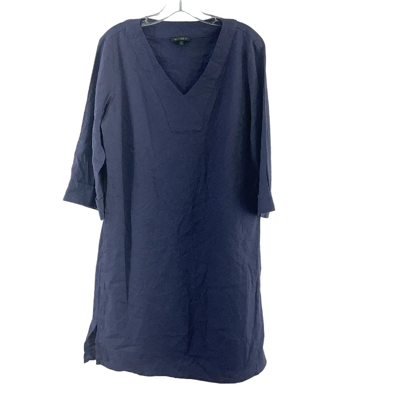 For Cynthia Women's Blue Linen 3/4 Sleeve Midi A-Line Shift Tunic Dress Size M