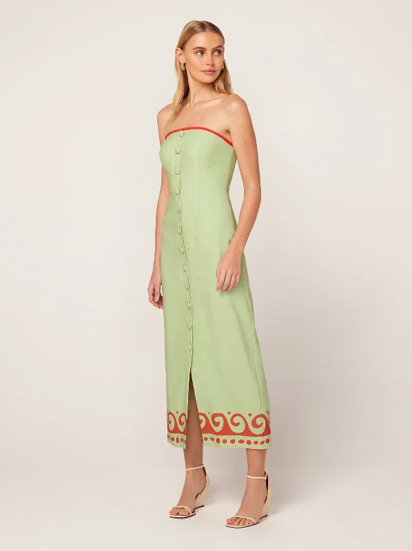 Gilda Pistachio Wave Print Midi Dress