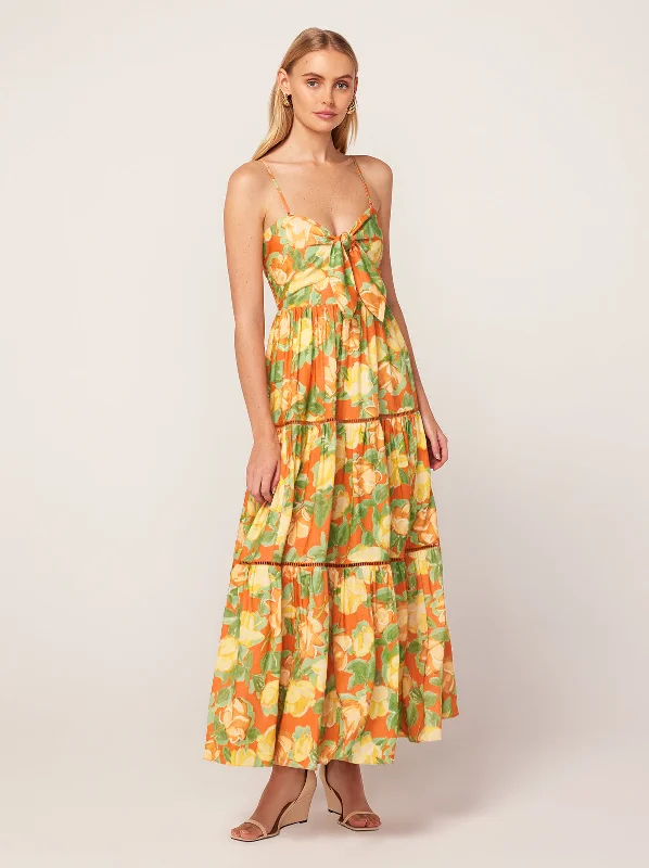 Immy Apricot Painted Floral Print Midi Dress