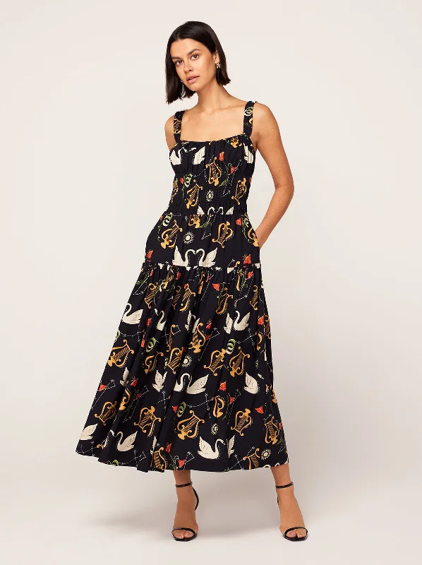 Isobel Black Cygnus And Lyra Print Midi Dress