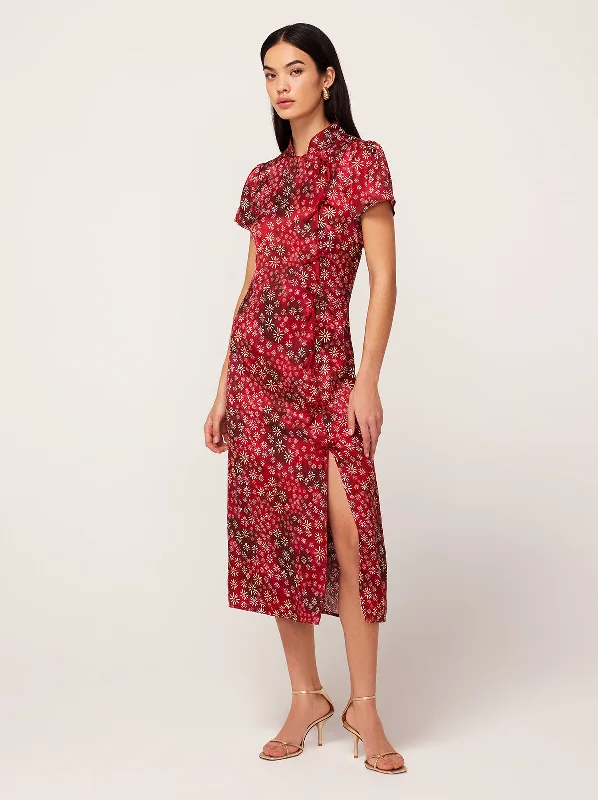 Leia Red Constellation Print Midi Dress