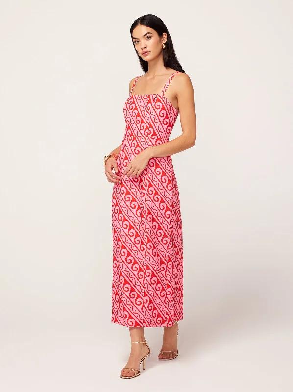 Ursula Pink Wave Print Midi Dress