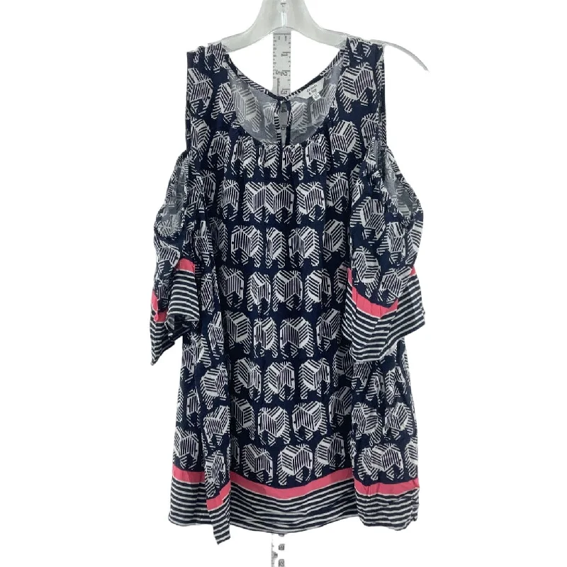 Women's Crown & Ivy A-Line Black Elephant Print Cold Shoulder Midi Dress Size XL