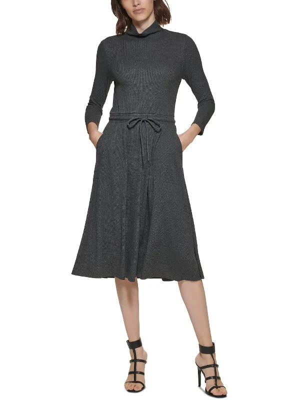 Womens Knit Long Sleeves Midi Dress