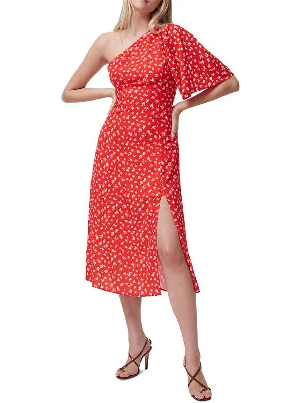 Womens One Shoulder Floral Midi Dress