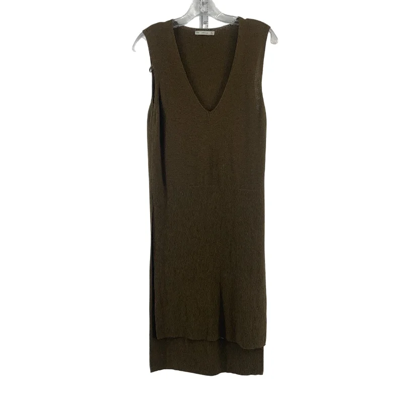 Women's Zara Knit Brown Midi Tank Dress Size S - Preowned V Neck