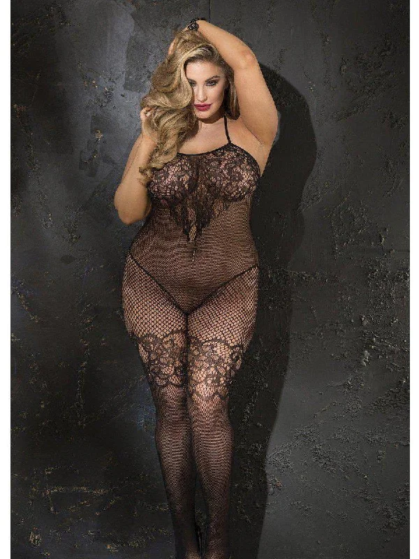 Shirley Of Hollywood SOH-X90388 STRETCH LACE AND FISHNET OPEN FRONT